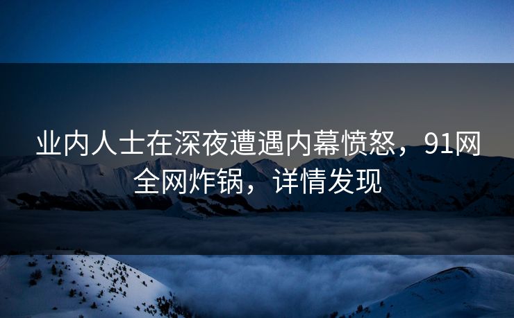 业内人士在深夜遭遇内幕愤怒，91网全网炸锅，详情发现