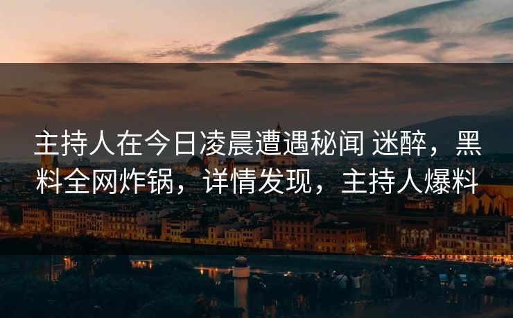 主持人在今日凌晨遭遇秘闻 迷醉，黑料全网炸锅，详情发现，主持人爆料