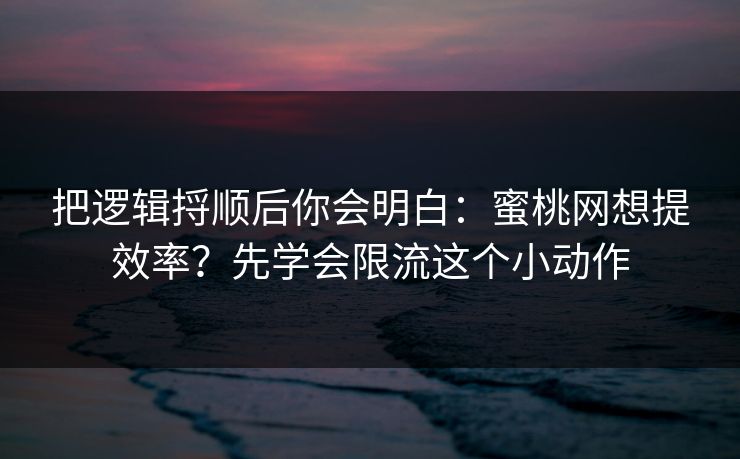 把逻辑捋顺后你会明白：蜜桃网想提效率？先学会限流这个小动作